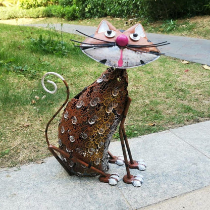 16" Brown Metal LED lights Cats Garden Accents Accessories HomeRoots