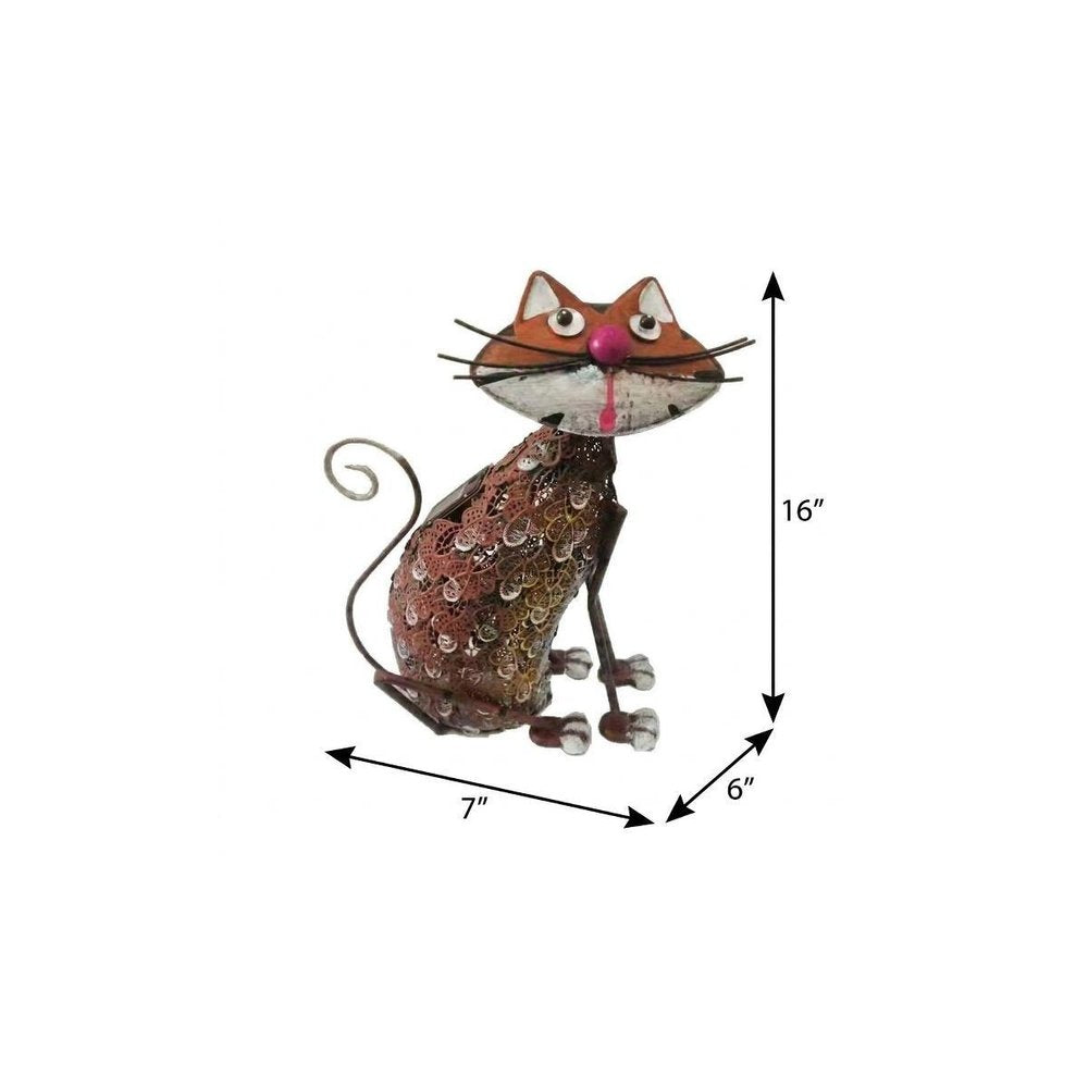 16" Brown Metal LED lights Cats Garden Accents Accessories — view 2