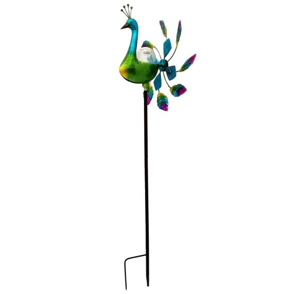 67" Blue And Green Metal LED lights Birds Windmill — view 1