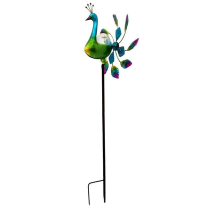 67" Blue And Green Metal LED lights Birds Windmill HomeRoots