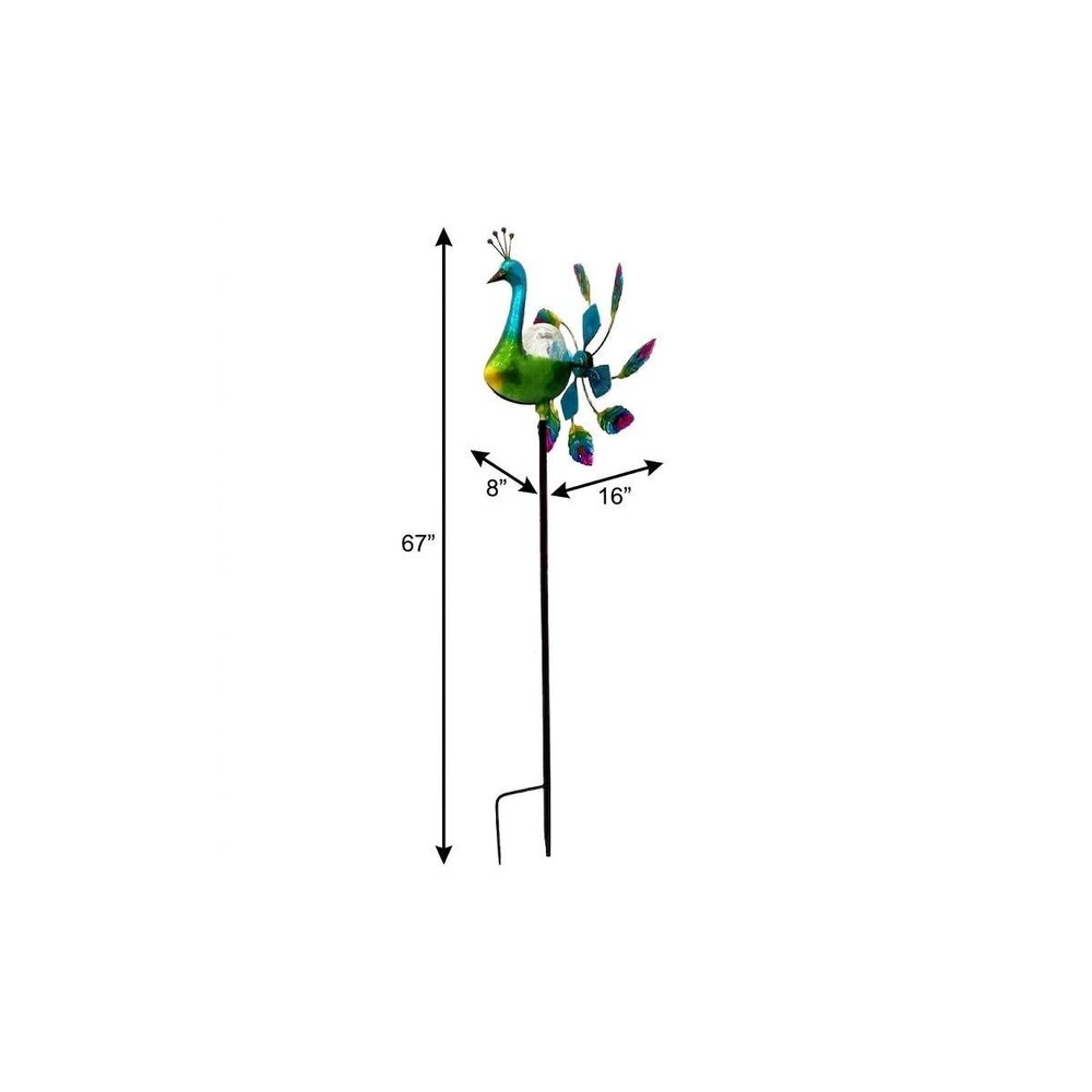 67" Blue And Green Metal LED lights Birds Windmill — view 5