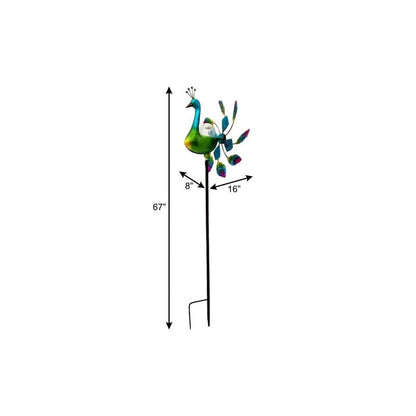 67" Blue And Green Metal LED lights Birds Windmill HomeRoots