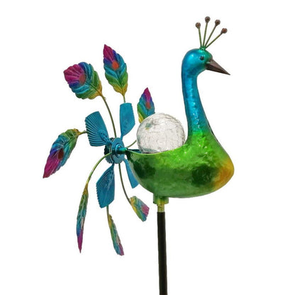 67" Blue And Green Metal LED lights Birds Windmill HomeRoots