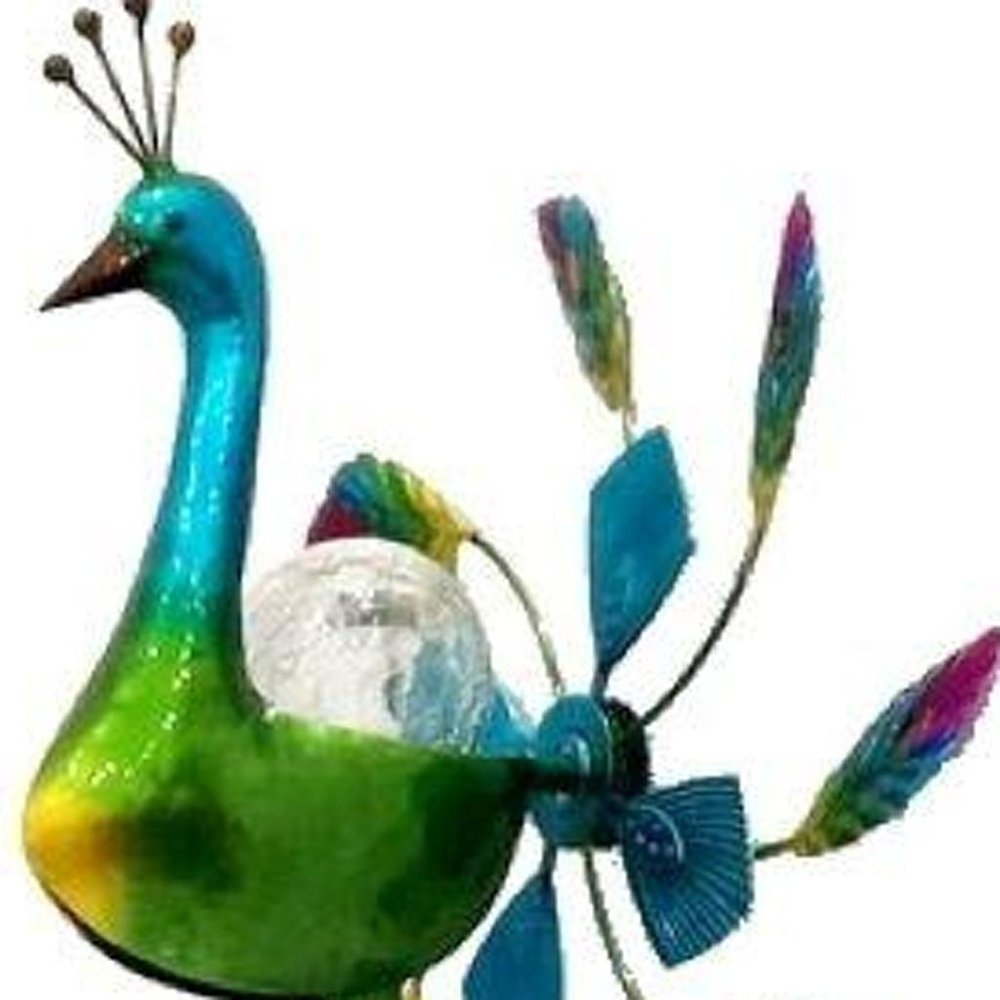 67" Blue And Green Metal LED lights Birds Windmill HomeRoots