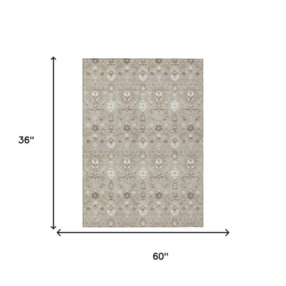 3' X 5' Beige And Brown Oriental Washable Indoor Outdoor Area Rug HomeRoots