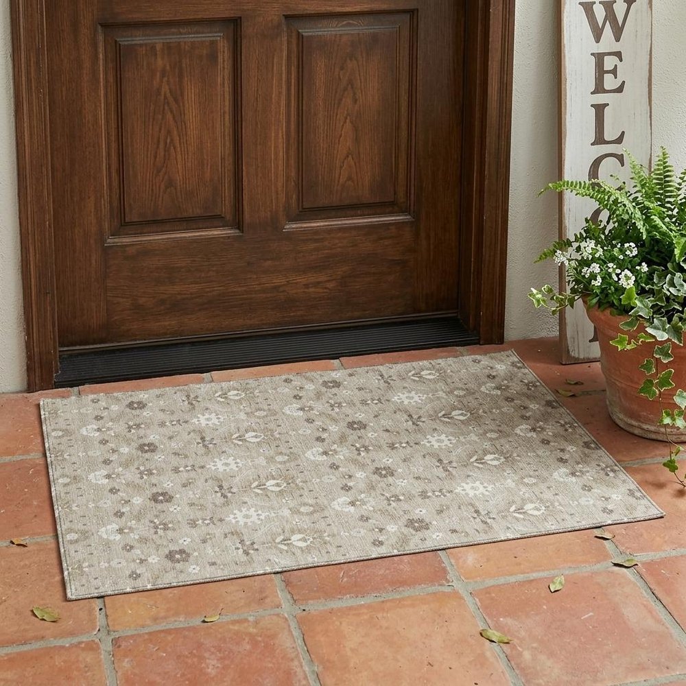 3' X 5' Beige And Brown Oriental Washable Indoor Outdoor Area Rug HomeRoots