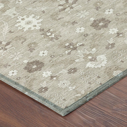 3' X 5' Beige And Brown Oriental Washable Indoor Outdoor Area Rug HomeRoots
