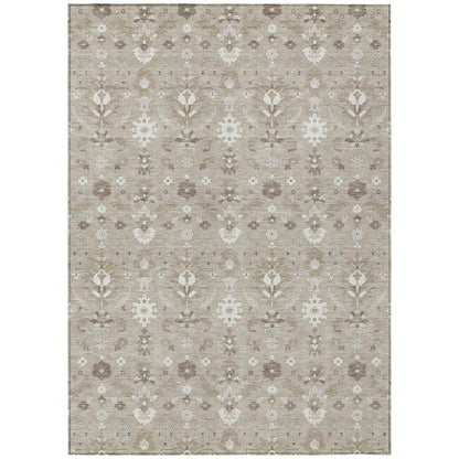 5' X 8' Beige And Brown Oriental Washable Indoor Outdoor Area Rug HomeRoots