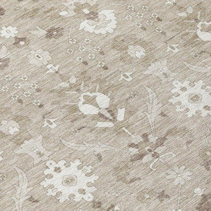 8' Beige And Brown Round Oriental Washable Indoor Outdoor Area Rug HomeRoots