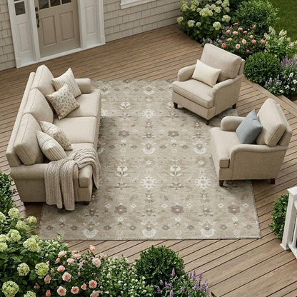 8' X 10' Beige And Brown Oriental Washable Indoor Outdoor Area Rug HomeRoots