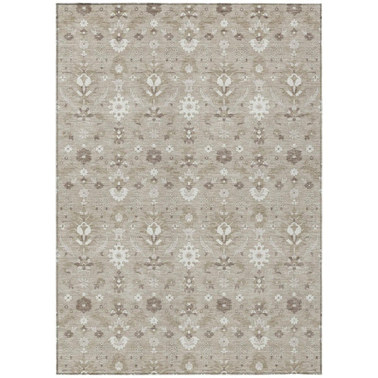 8' X 10' Beige And Brown Oriental Washable Indoor Outdoor Area Rug