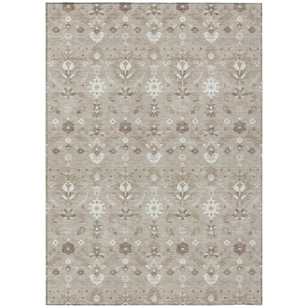 8' X 10' Beige And Brown Oriental Washable Indoor Outdoor Area Rug — view 2