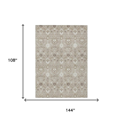 9' X 12' Beige And Brown Oriental Washable Indoor Outdoor Area Rug HomeRoots