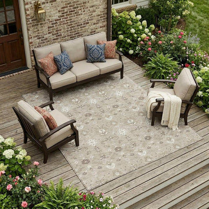 9' X 12' Beige And Brown Oriental Washable Indoor Outdoor Area Rug HomeRoots