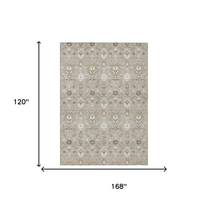10' X 14' Beige And Brown Oriental Washable Indoor Outdoor Area Rug HomeRoots