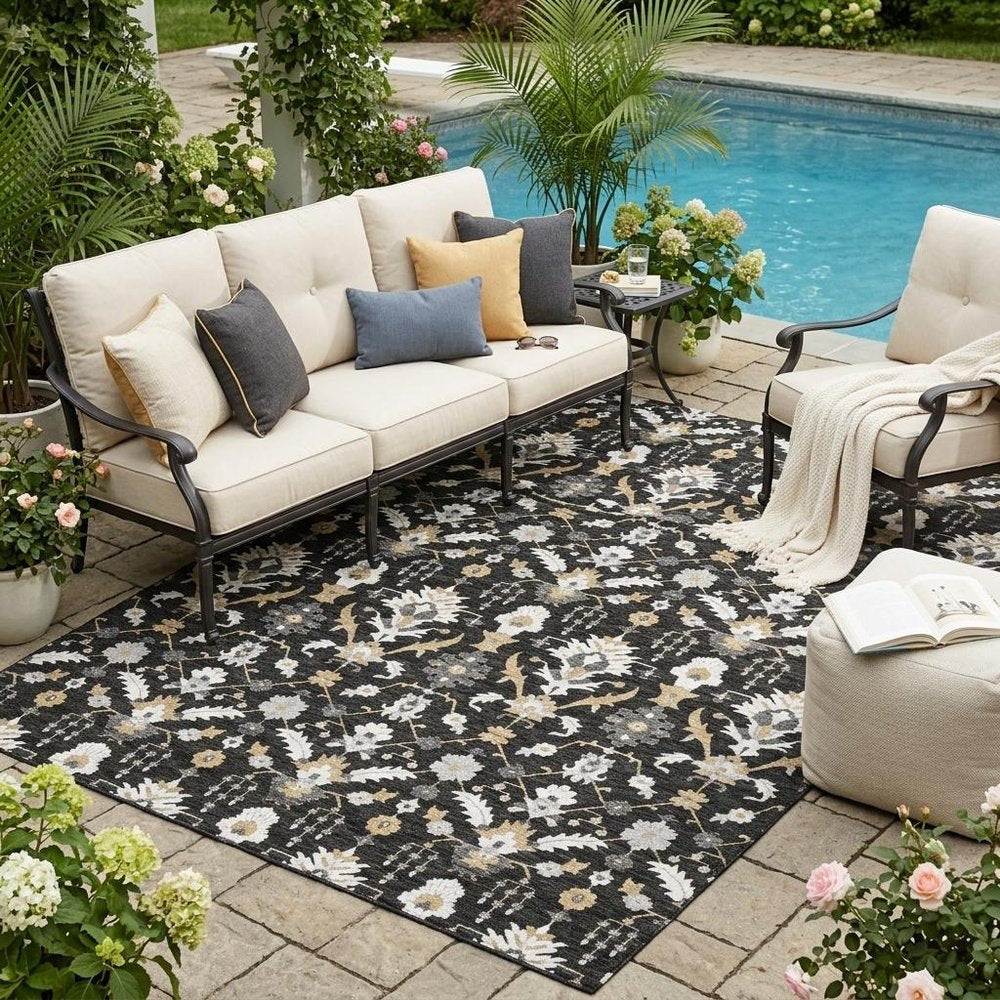 5' X 8' Black And Graphite Oriental Washable Indoor Outdoor Area Rug HomeRoots