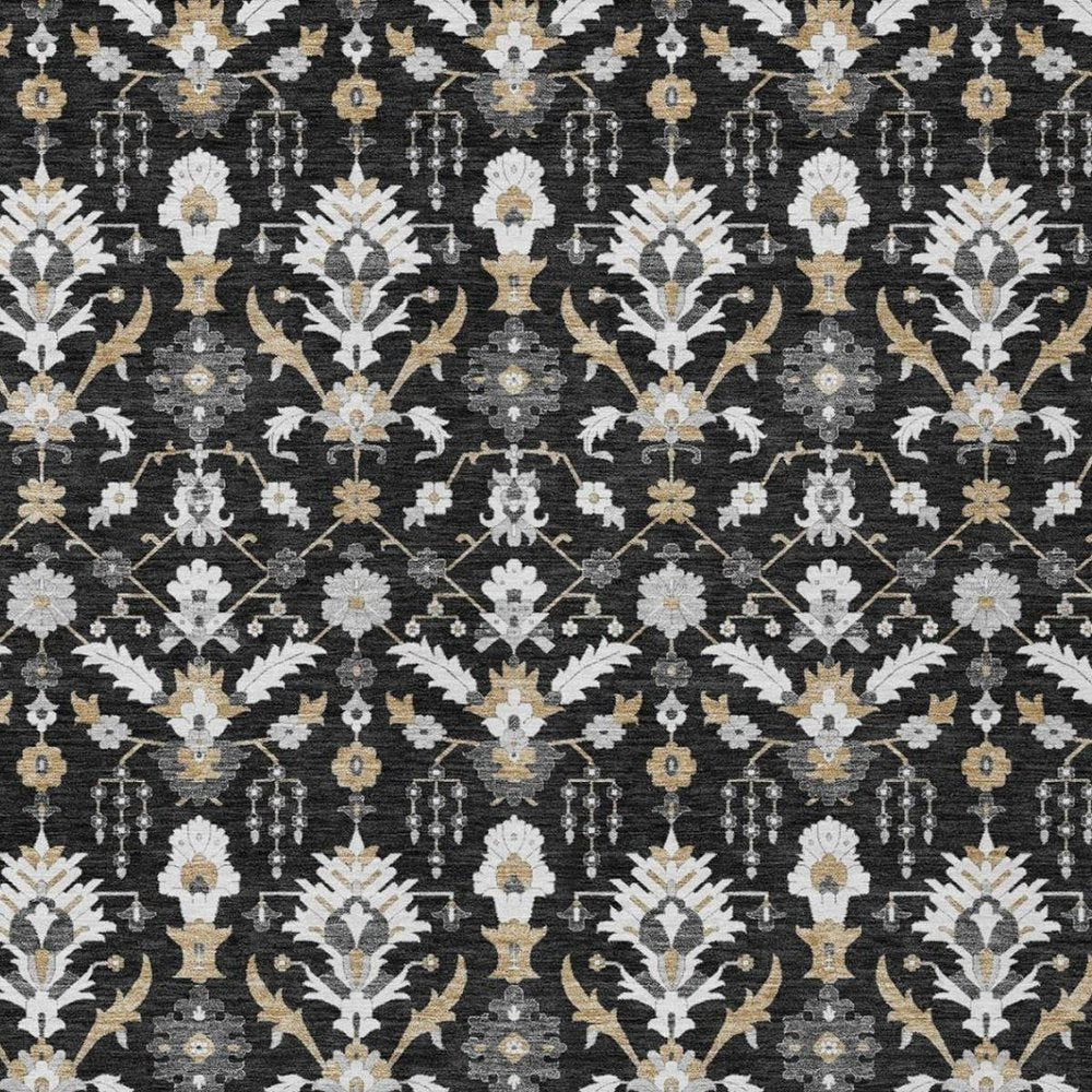 5' X 8' Black And Graphite Oriental Washable Indoor Outdoor Area Rug