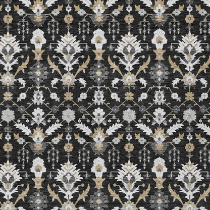 5' X 8' Black And Graphite Oriental Washable Indoor Outdoor Area Rug