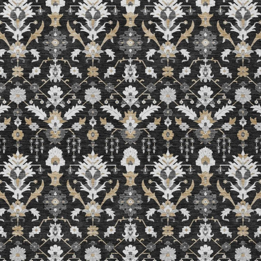 5' X 8' Black And Graphite Oriental Washable Indoor Outdoor Area Rug — view 8