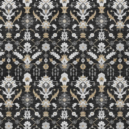 5' X 8' Black And Graphite Oriental Washable Indoor Outdoor Area Rug