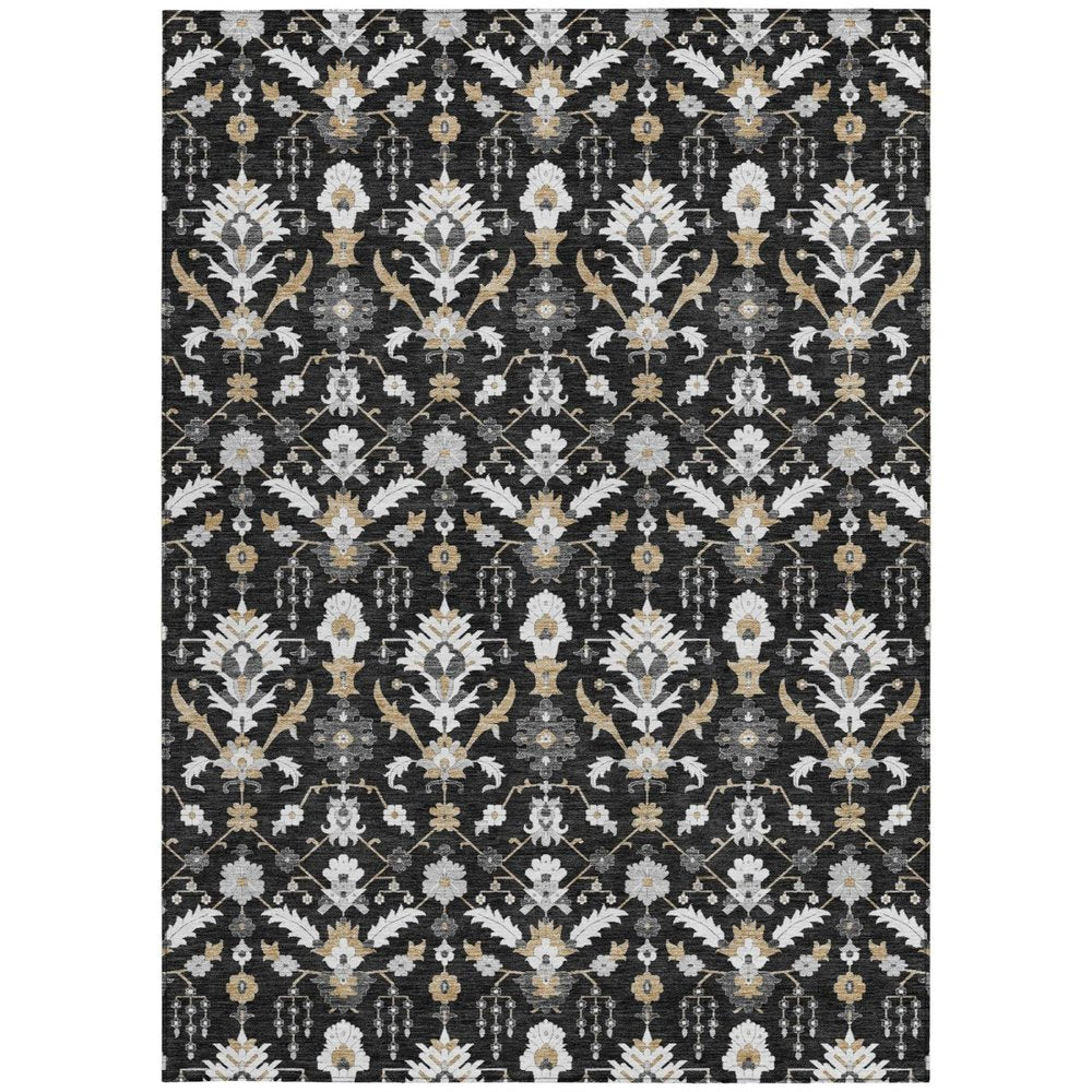 5' X 8' Black And Graphite Oriental Washable Indoor Outdoor Area Rug — view 9