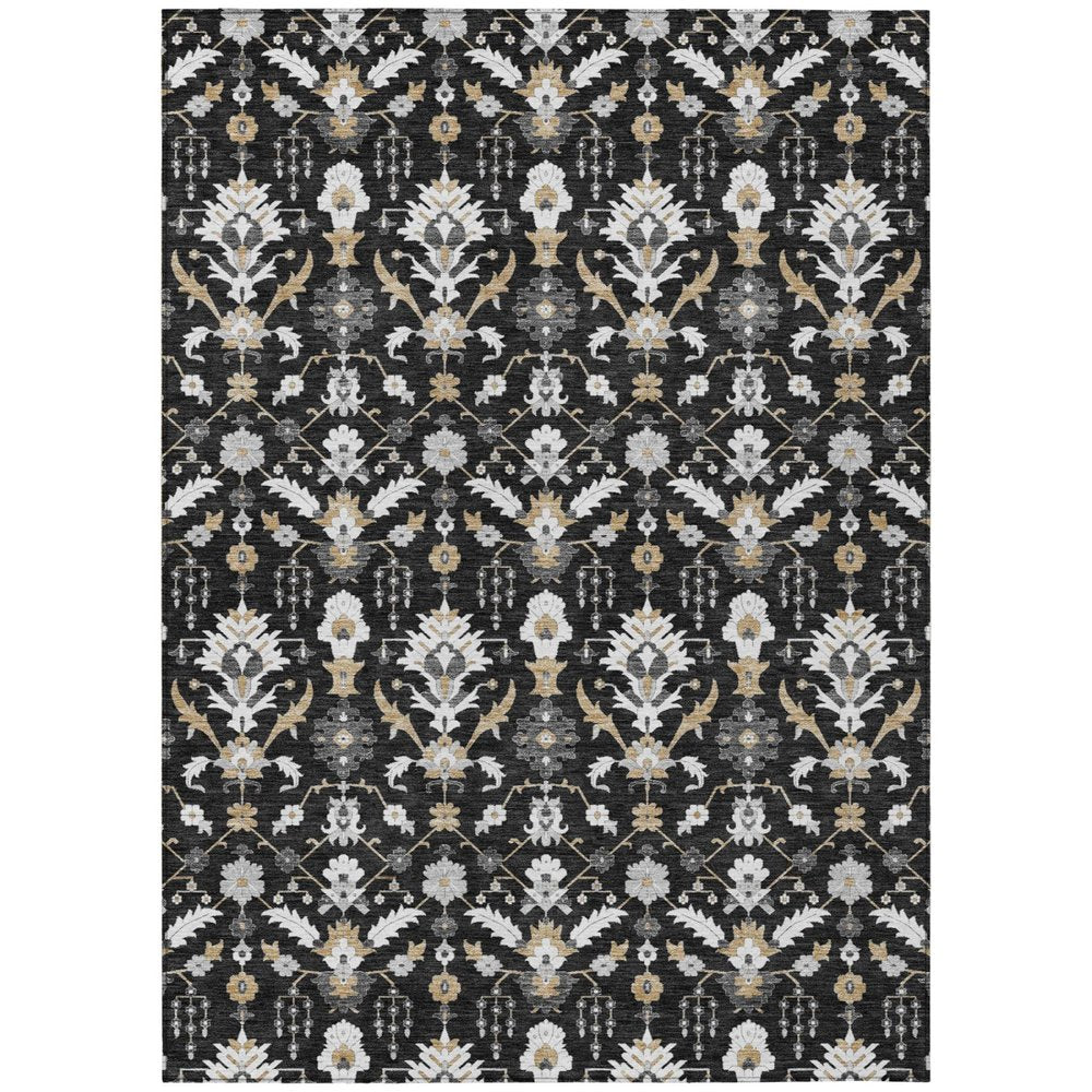 5' X 8' Black And Graphite Oriental Washable Indoor Outdoor Area Rug — view 1