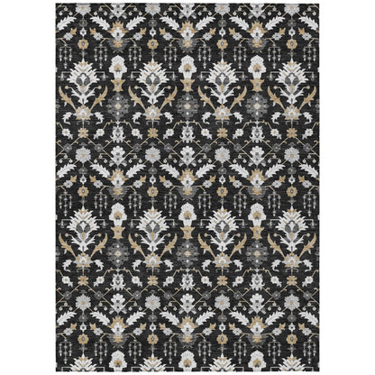 5' X 8' Black And Graphite Oriental Washable Indoor Outdoor Area Rug HomeRoots