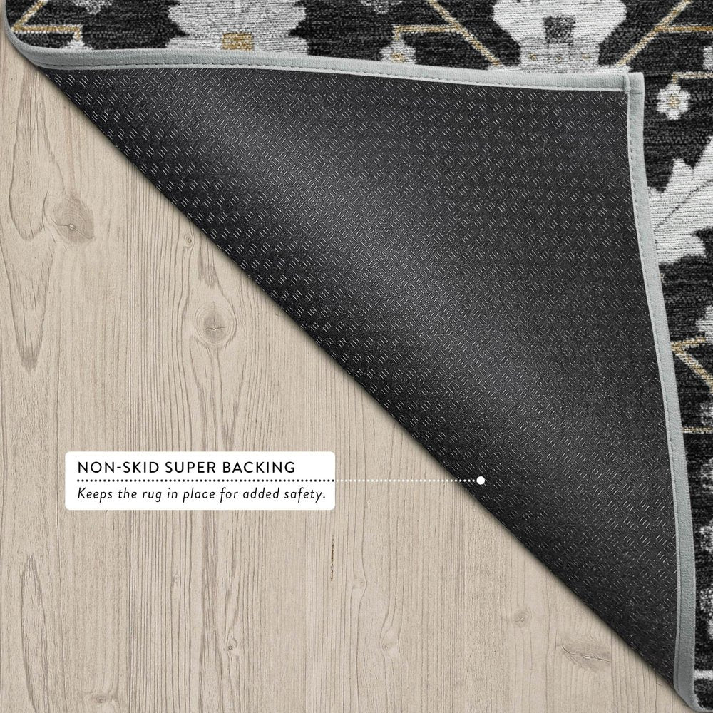 5' X 8' Black And Graphite Oriental Washable Indoor Outdoor Area Rug — view 2