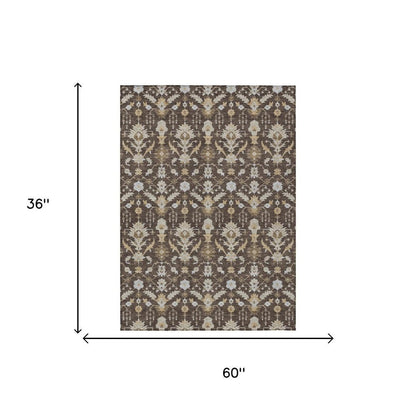 3' X 5' Chocolate And Brown Oriental Washable Indoor Outdoor Area Rug HomeRoots