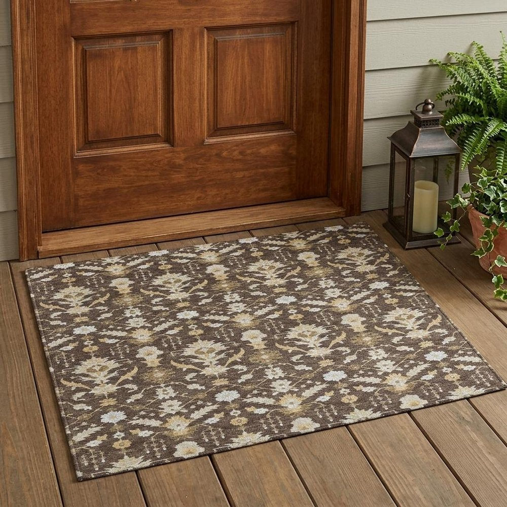 3' X 5' Chocolate And Brown Oriental Washable Indoor Outdoor Area Rug — view 5
