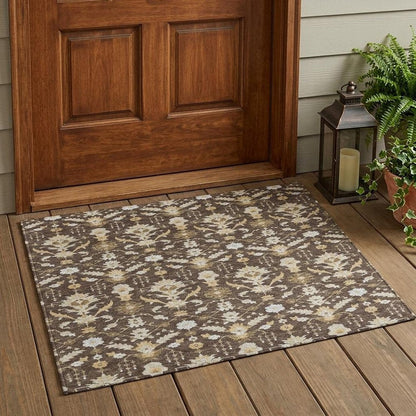 3' X 5' Chocolate And Brown Oriental Washable Indoor Outdoor Area Rug HomeRoots