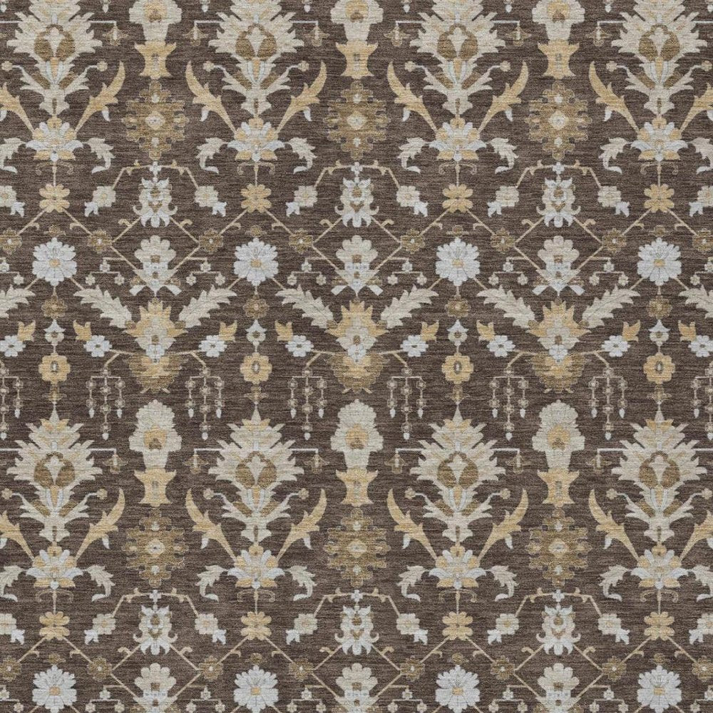 3' X 5' Chocolate And Brown Oriental Washable Indoor Outdoor Area Rug