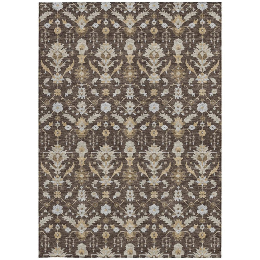 3' X 5' Chocolate And Brown Oriental Washable Indoor Outdoor Area Rug