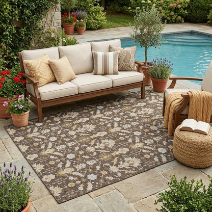 5' X 8' Chocolate And Brown Oriental Washable Indoor Outdoor Area Rug HomeRoots