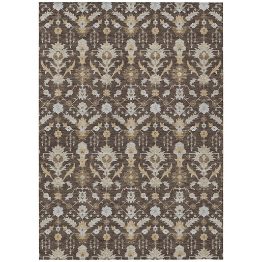 5' X 8' Chocolate And Brown Oriental Washable Indoor Outdoor Area Rug