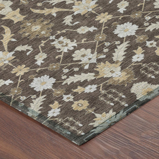8' Chocolate And Brown Round Oriental Washable Indoor Outdoor Area Rug