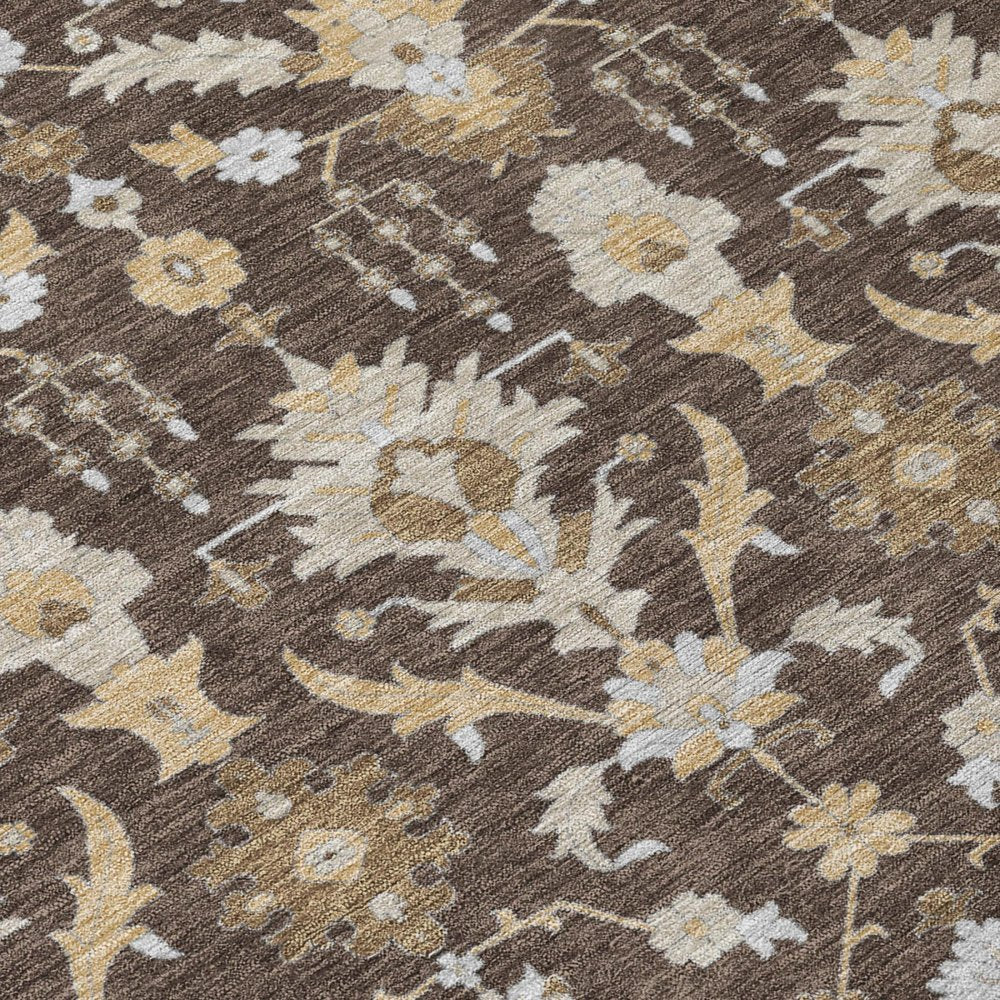8' Chocolate And Brown Round Oriental Washable Indoor Outdoor Area Rug HomeRoots