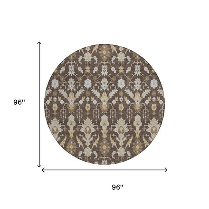 8' Chocolate And Brown Round Oriental Washable Indoor Outdoor Area Rug HomeRoots