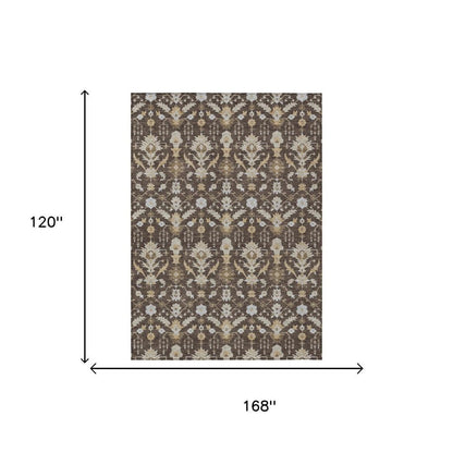 10' X 14' Chocolate And Brown Oriental Washable Indoor Outdoor Area Rug HomeRoots