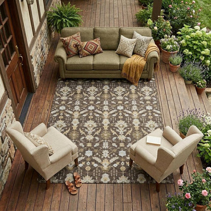 10' X 14' Chocolate And Brown Oriental Washable Indoor Outdoor Area Rug HomeRoots