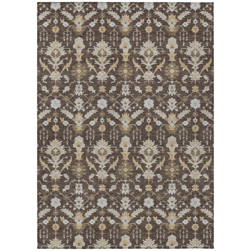 10' X 14' Chocolate And Brown Oriental Washable Indoor Outdoor Area Rug — view 1