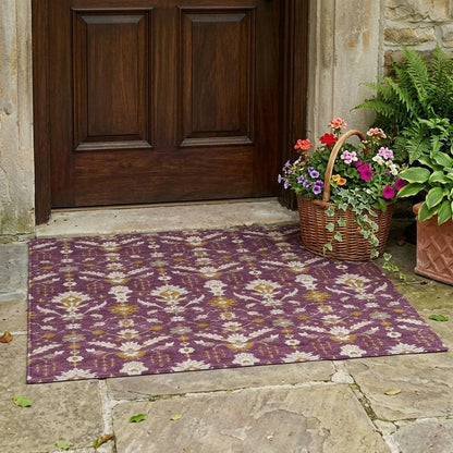 3' X 5' Eggplant And Purple Oriental Washable Indoor Outdoor Area Rug HomeRoots