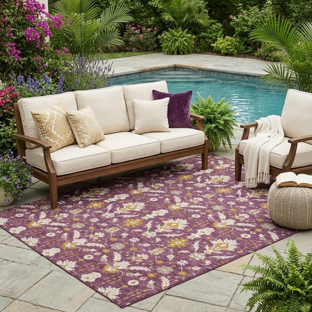 5' X 8' Eggplant And Purple Oriental Washable Indoor Outdoor Area Rug HomeRoots