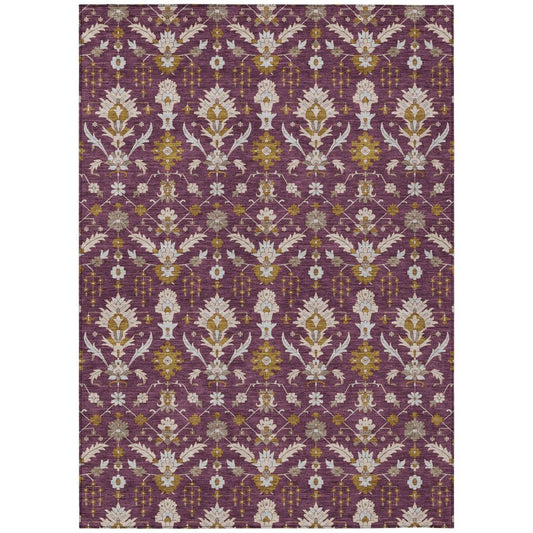 5' X 8' Eggplant And Purple Oriental Washable Indoor Outdoor Area Rug