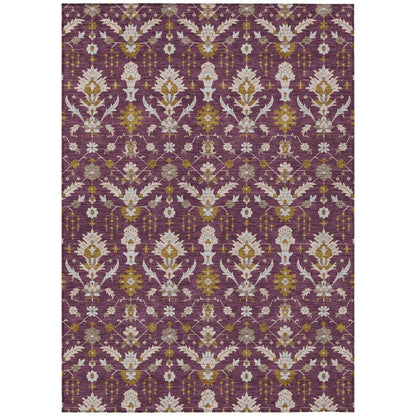 5' X 8' Eggplant And Purple Oriental Washable Indoor Outdoor Area Rug HomeRoots