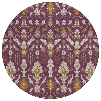 8' Eggplant And Purple Round Oriental Washable Indoor Outdoor Area Rug HomeRoots