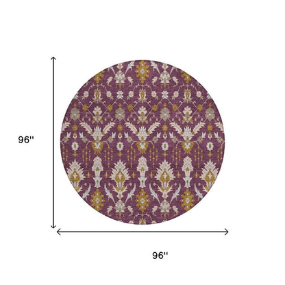 8' Eggplant And Purple Round Oriental Washable Indoor Outdoor Area Rug HomeRoots