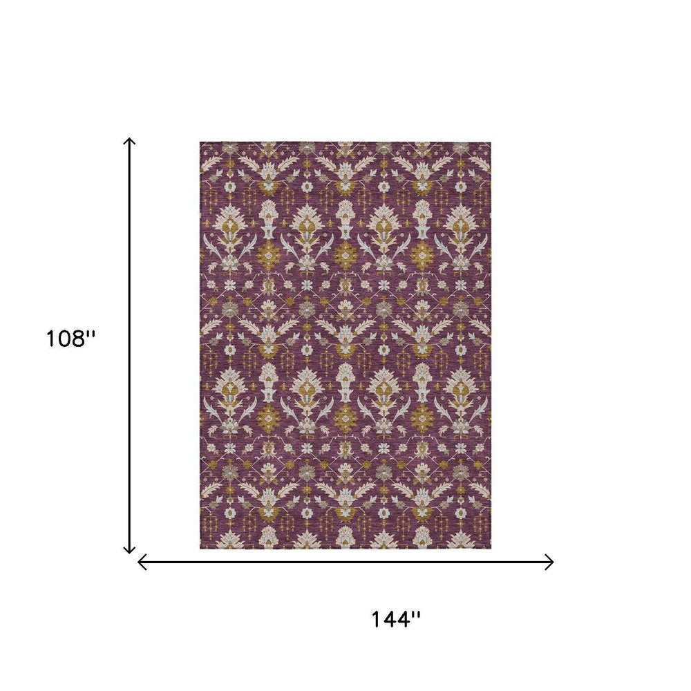 9' X 12' Eggplant And Purple Oriental Washable Indoor Outdoor Area Rug — view 4