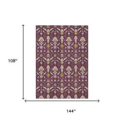 9' X 12' Eggplant And Purple Oriental Washable Indoor Outdoor Area Rug HomeRoots