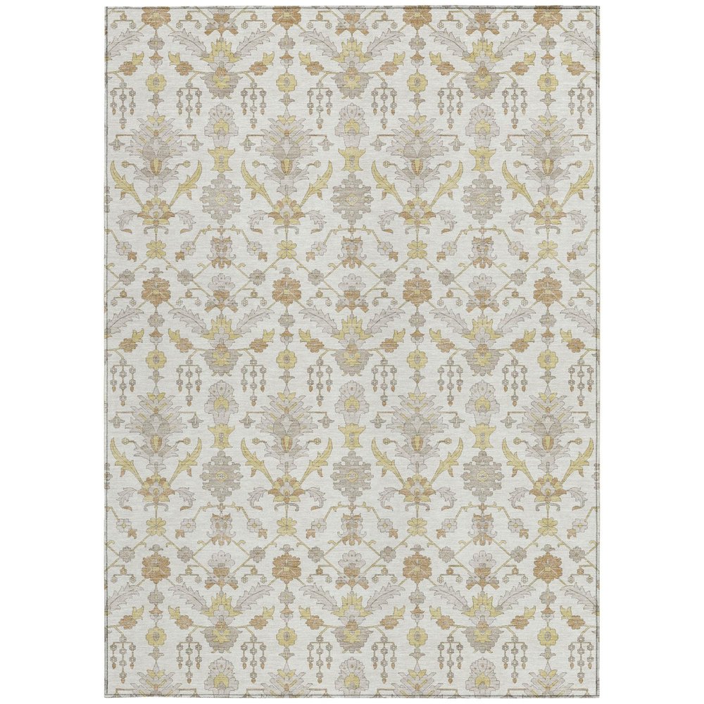 3' X 5' Ivory And Silver Oriental Washable Indoor Outdoor Area Rug